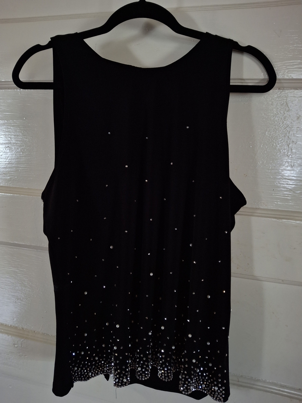 CHAUS New York Black Rhinestone Pearl Embellished Sleeveless Top L (CFD112)